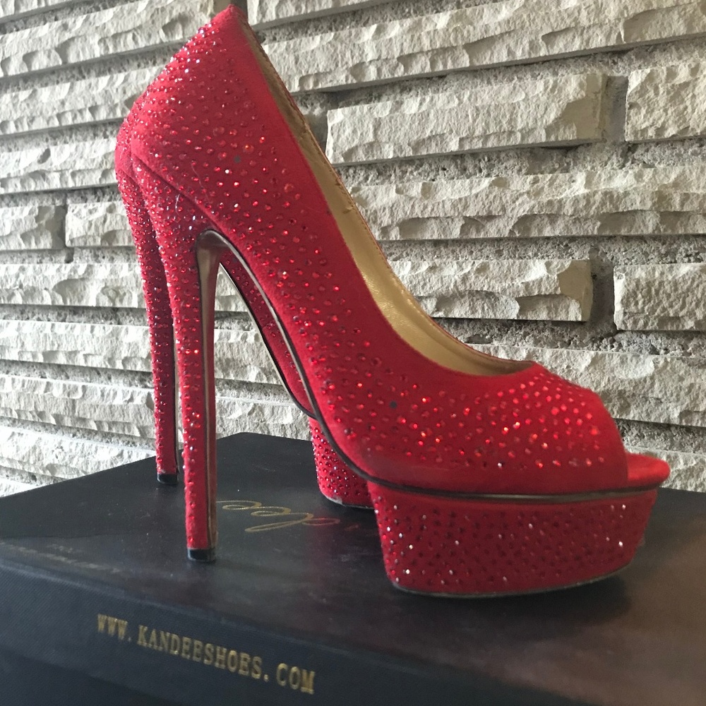 Kandee Red Crystal Platform Pumps